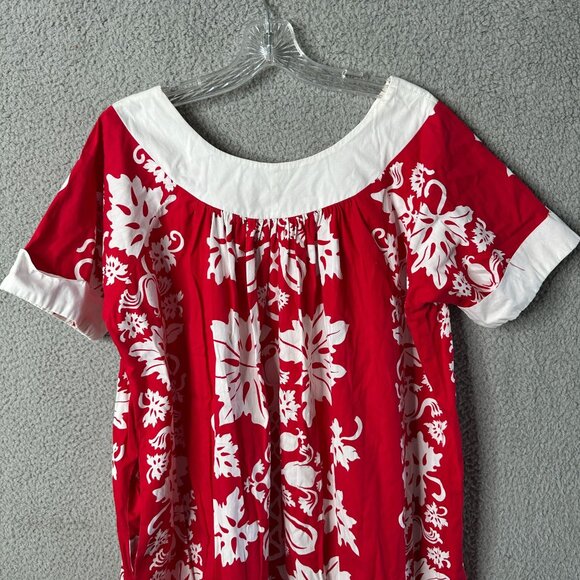 Surf and Shore Hawaii Red White Floral Hawaiian Dress Pockets Sz L-XL Beach Vaca - Picture 3 of 7